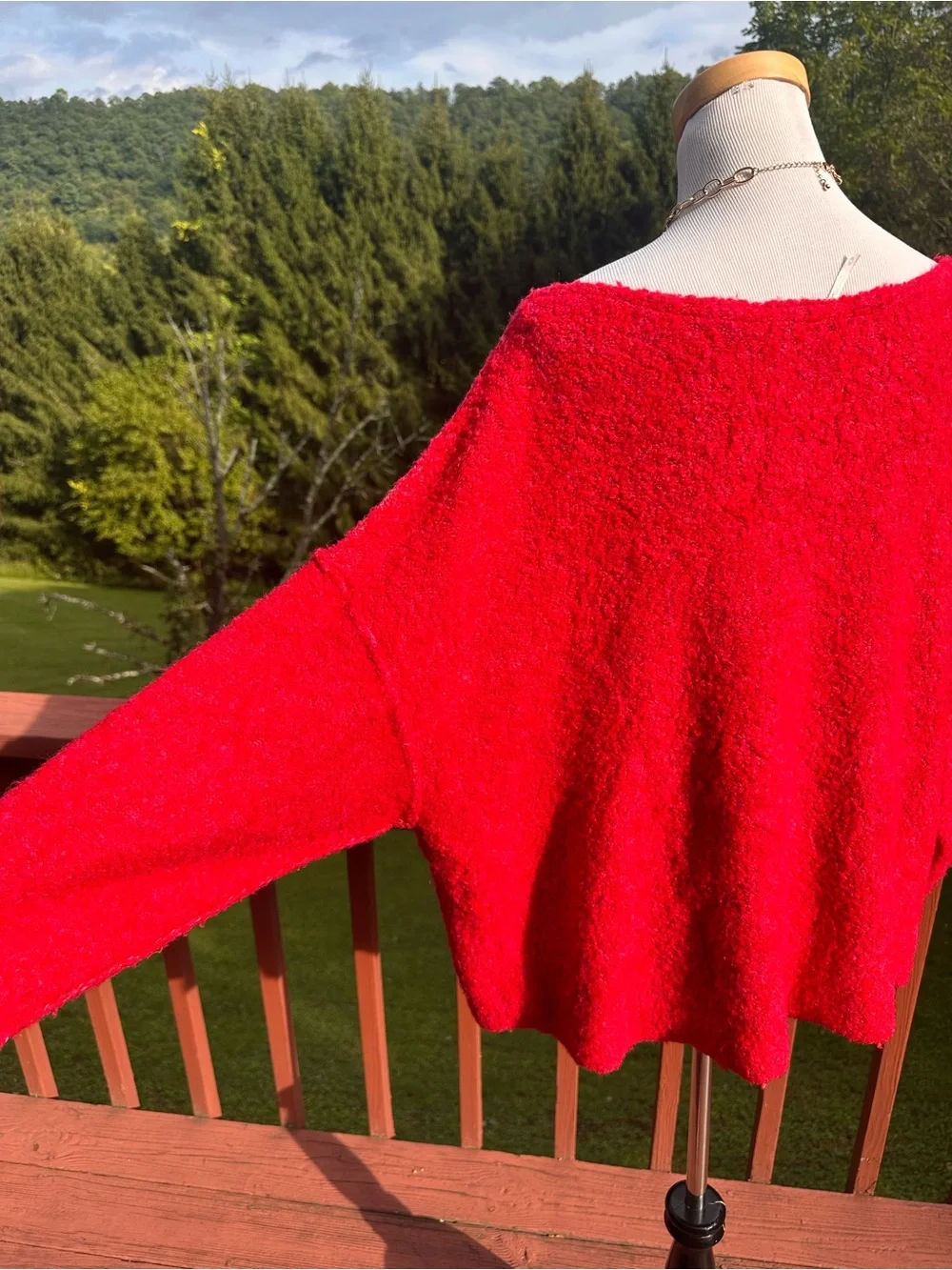 Free People Moria Slouchy Bouclé Sweater Oversized Red & Pink
